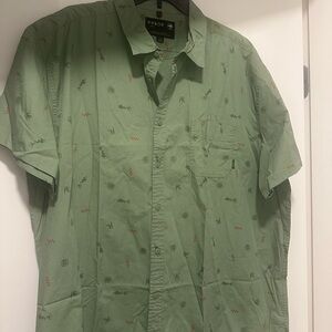 Arbor Short Sleeve Button-Down Shirt in Sage Green with Subtle Print
